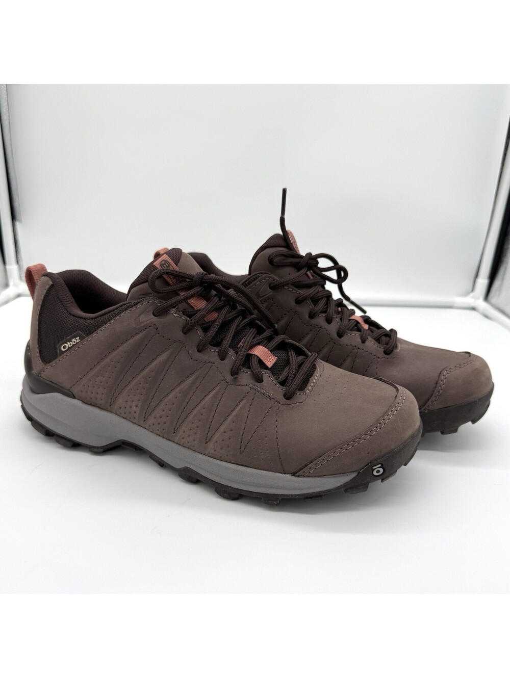 Oboz Sypes Low Leather B-DRY Women's Hiking Shoes Peppercorn SIZE 9 EUC Trail